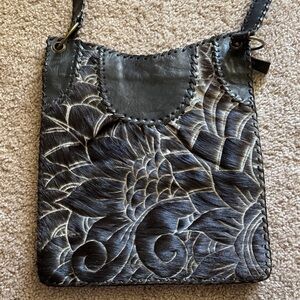 Artisan Black and Brown Floral Crossbody Bag